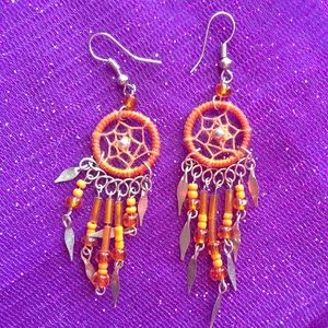 Orange Dreamcatcher drop earrings